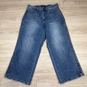 Judy Blue 14W Wide Leg Jeans Braided Side Seam Raw Hem Medium Wash JB88850 MD